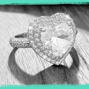 NEW Sterling Silver Heart Double Halo 3.5 CT CZ Ring